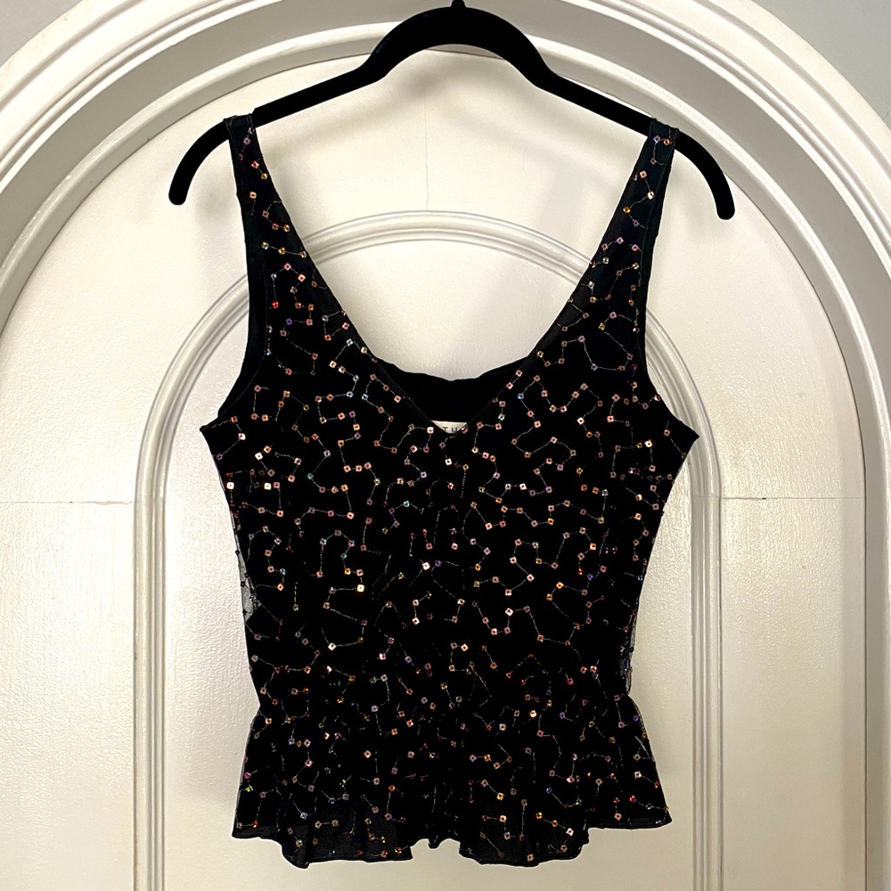 Trina Turk Silk Cami with Sequined Tulle Overlay